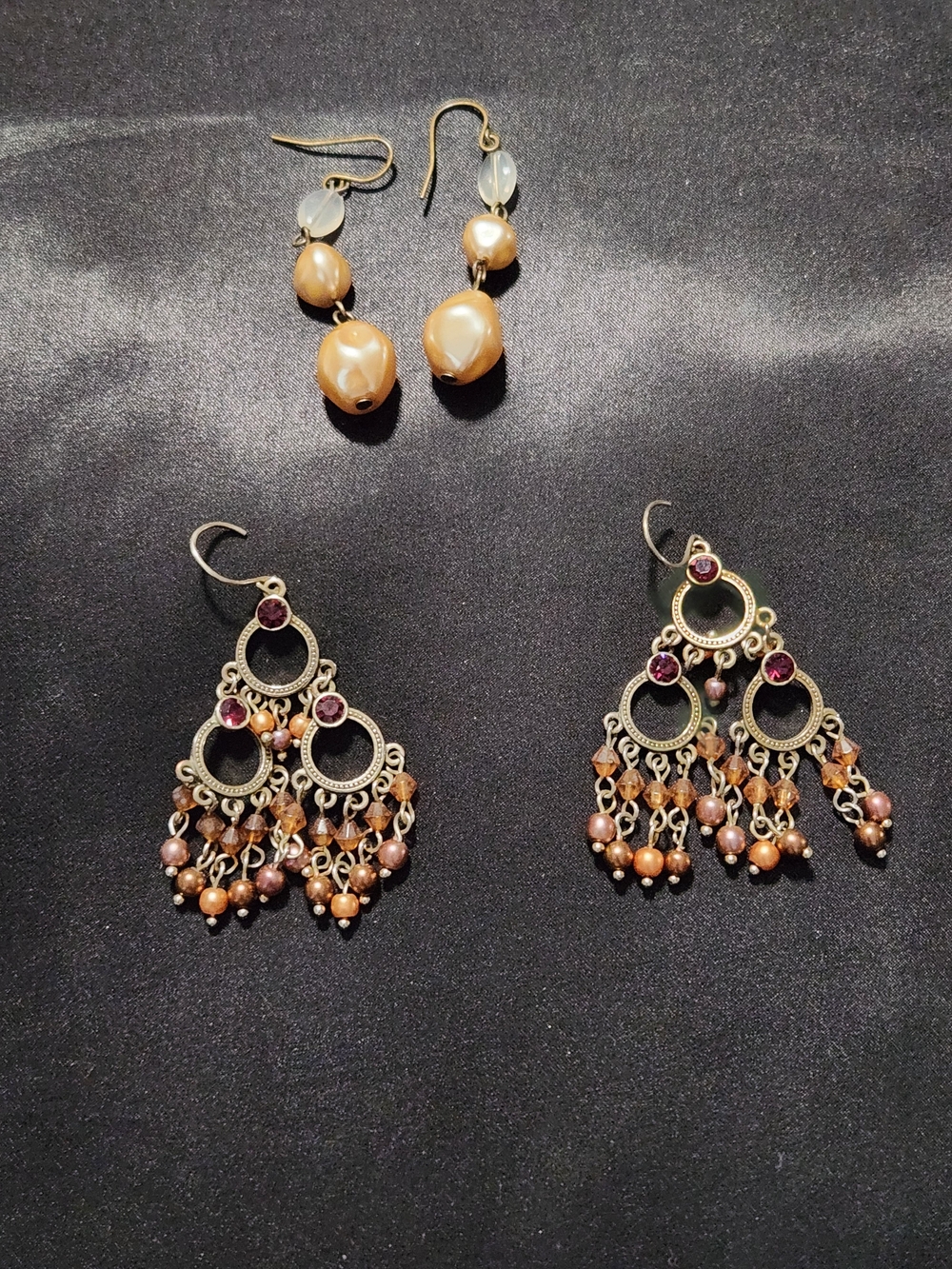 ​Boho Vintage Style Earring Bundle Antique Bronze Pearl & Purple Chandelier